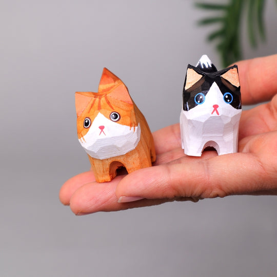 Hand-Carved Wooden Cat Figurines – Set of 2 Handmade in USA