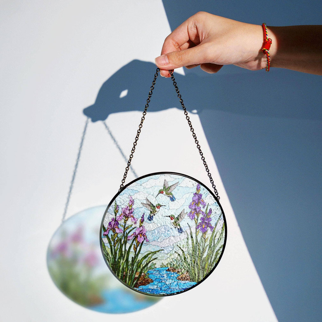 Fluttering Hummingbirds Stained Glass Suncatcher – Nature Window Decor