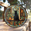 Black Cat and Book Stained Glass Suncatcher, Librarian Decor