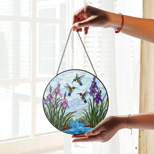 Fluttering Hummingbirds Stained Glass Suncatcher – Nature Window Decor