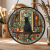 Black Cat and Book Stained Glass Suncatcher, Librarian Decor