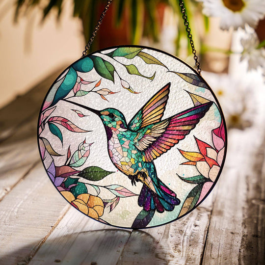 Fluttering Hummingbird Stained Glass Suncatcher – Gift for Bird Lovers