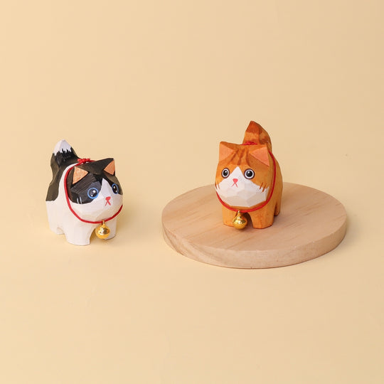 Hand-Carved Wooden Cat Figurines – Set of 2 Handmade in USA