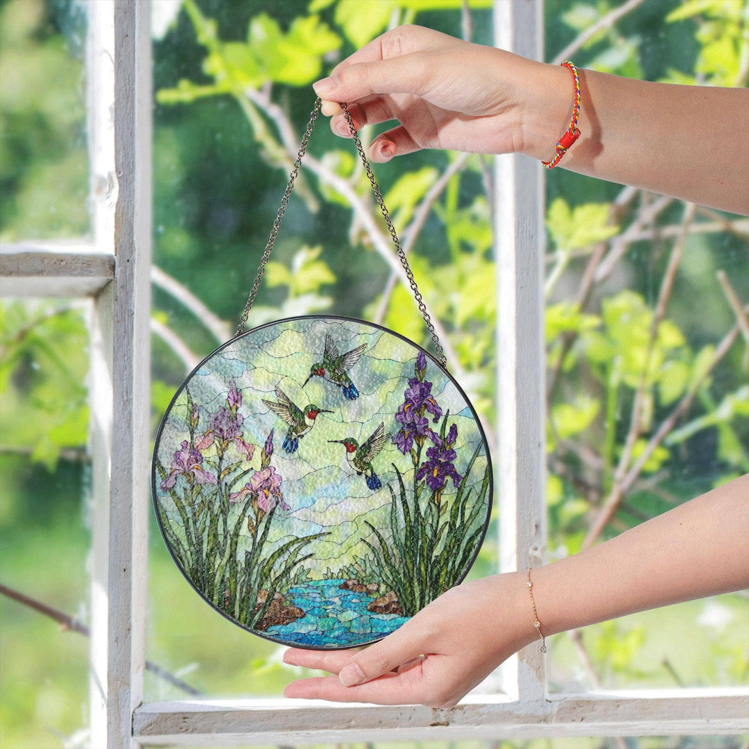 Fluttering Hummingbirds Stained Glass Suncatcher – Nature Window Decor