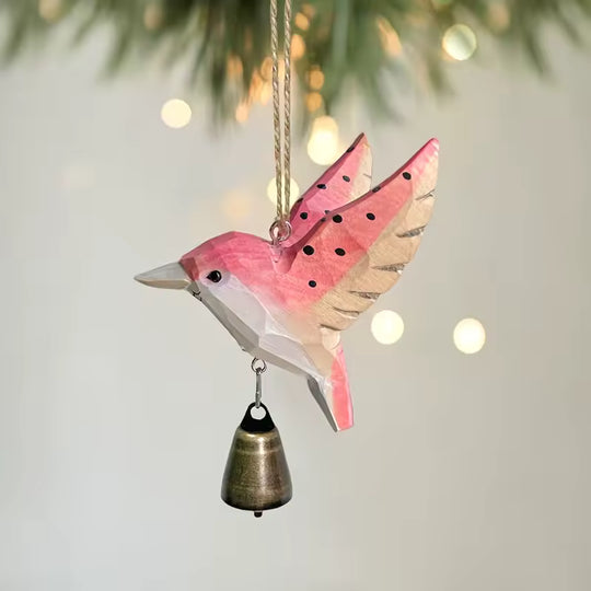 Hand-Carved Solid Wood Hummingbird Wind Chime Bell