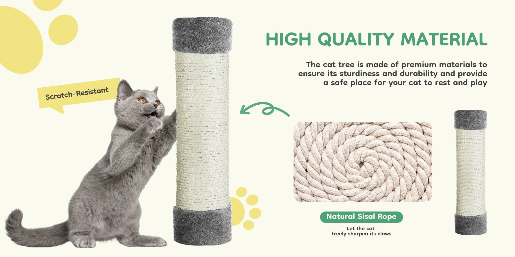 Cat Climbing Cat Tree 44" Tall Tower for Pet Furniture Natural Sisal Scratching Posts Stable Pet House for Indoor Cat