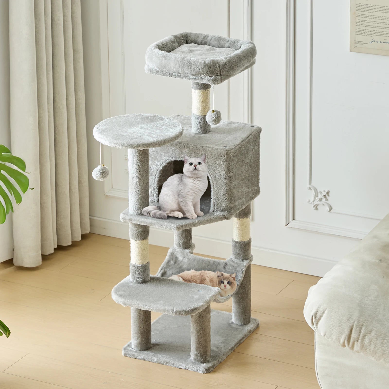 Cat Climbing Cat Tree 44" Tall Tower for Pet Furniture Natural Sisal Scratching Posts Stable Pet House for Indoor Cat