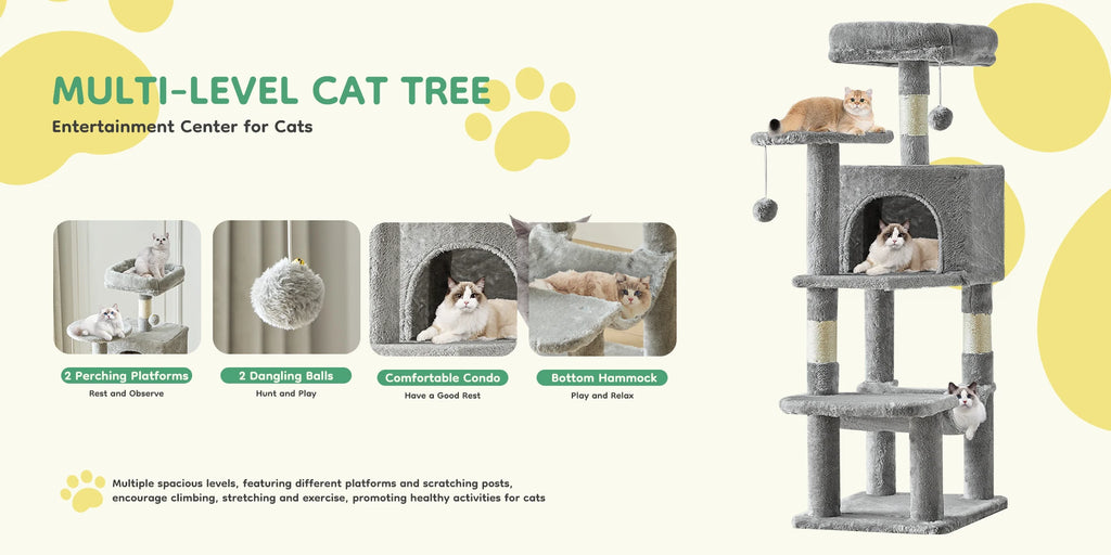 Cat Climbing Cat Tree 44" Tall Tower for Pet Furniture Natural Sisal Scratching Posts Stable Pet House for Indoor Cat