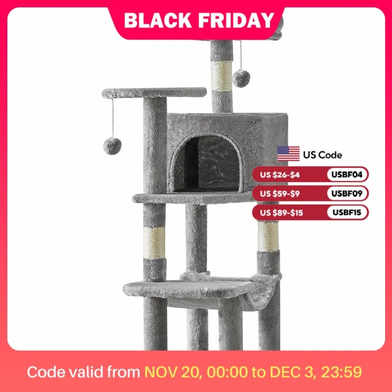 Cat Climbing Cat Tree 44" Tall Tower for Pet Furniture Natural Sisal Scratching Posts Stable Pet House for Indoor Cat