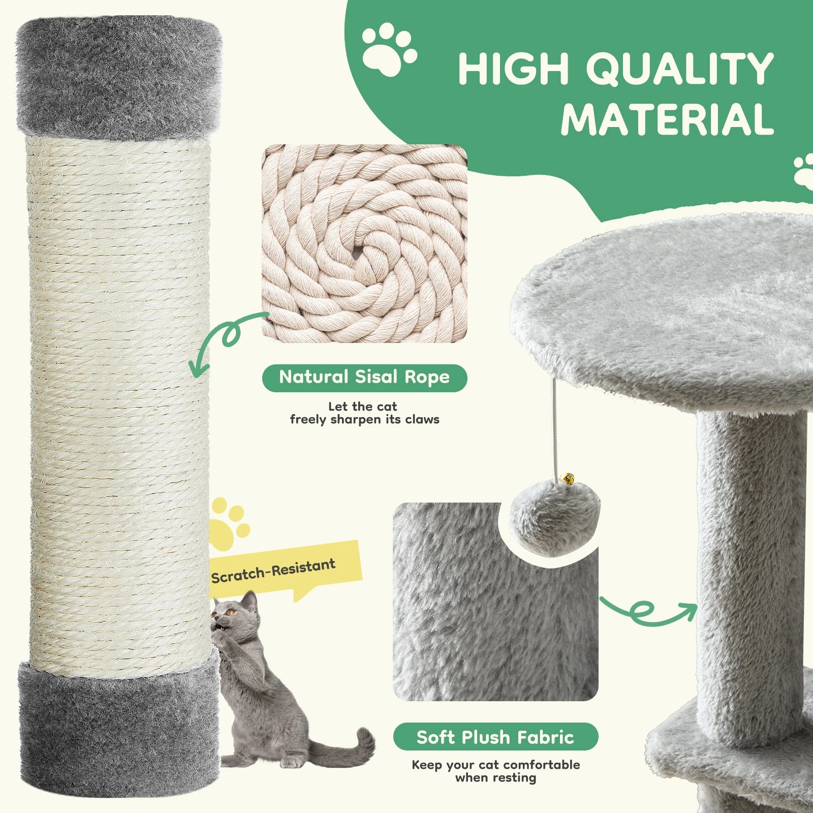 Cat Climbing Cat Tree 44" Tall Tower for Pet Furniture Natural Sisal Scratching Posts Stable Pet House for Indoor Cat