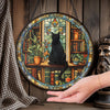 Black Cat and Book Stained Glass Suncatcher, Librarian Decor