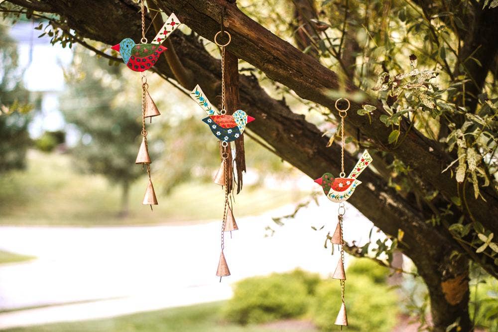 Handcrafted Blossom Birds Wind Chimes – Set of 3 Outdoor Hanging Decor
