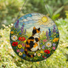 Calico Cat Stained Glass Suncatcher, Wildflower Meadow Cat