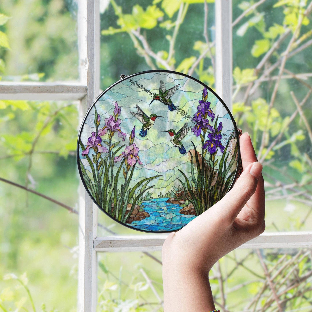 Fluttering Hummingbirds Stained Glass Suncatcher – Nature Window Decor