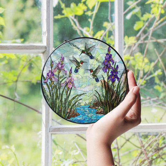 Fluttering Hummingbirds Stained Glass Suncatcher – Nature Window Decor