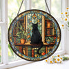 Black Cat and Book Stained Glass Suncatcher, Librarian Decor