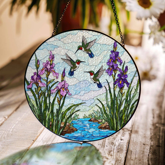 Fluttering Hummingbirds Stained Glass Suncatcher – Nature Window Decor