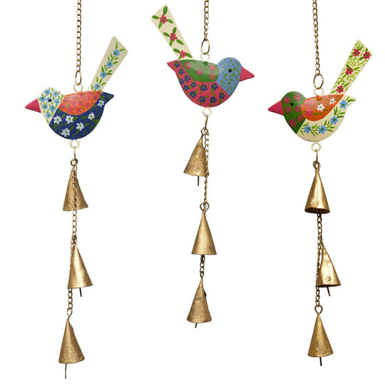Handcrafted Blossom Birds Wind Chimes – Set of 3 Outdoor Hanging Decor