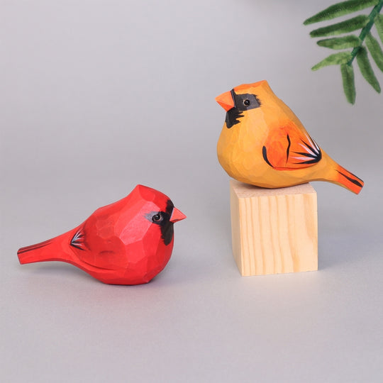 Hand-Carved Wooden Cardinal Bird Figurines with Perch – Handmade in USA